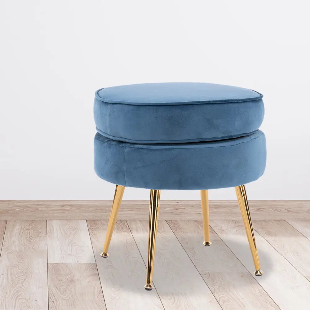 Ottoman Foot Stool Velvet Fabric Metal Leg Round NAVY BLUE - Furniture > Bedroom > Bedside Tables