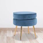 Ottoman Foot Stool Velvet Fabric Metal Leg Round NAVY BLUE - Furniture > Bedroom > Bedside Tables