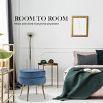 Ottoman Foot Stool Velvet Fabric Metal Leg Round NAVY BLUE - Furniture > Bedroom > Bedside Tables