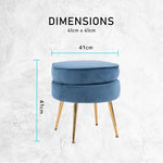 Ottoman Foot Stool Velvet Fabric Metal Leg Round NAVY BLUE - Furniture > Bedroom > Bedside Tables