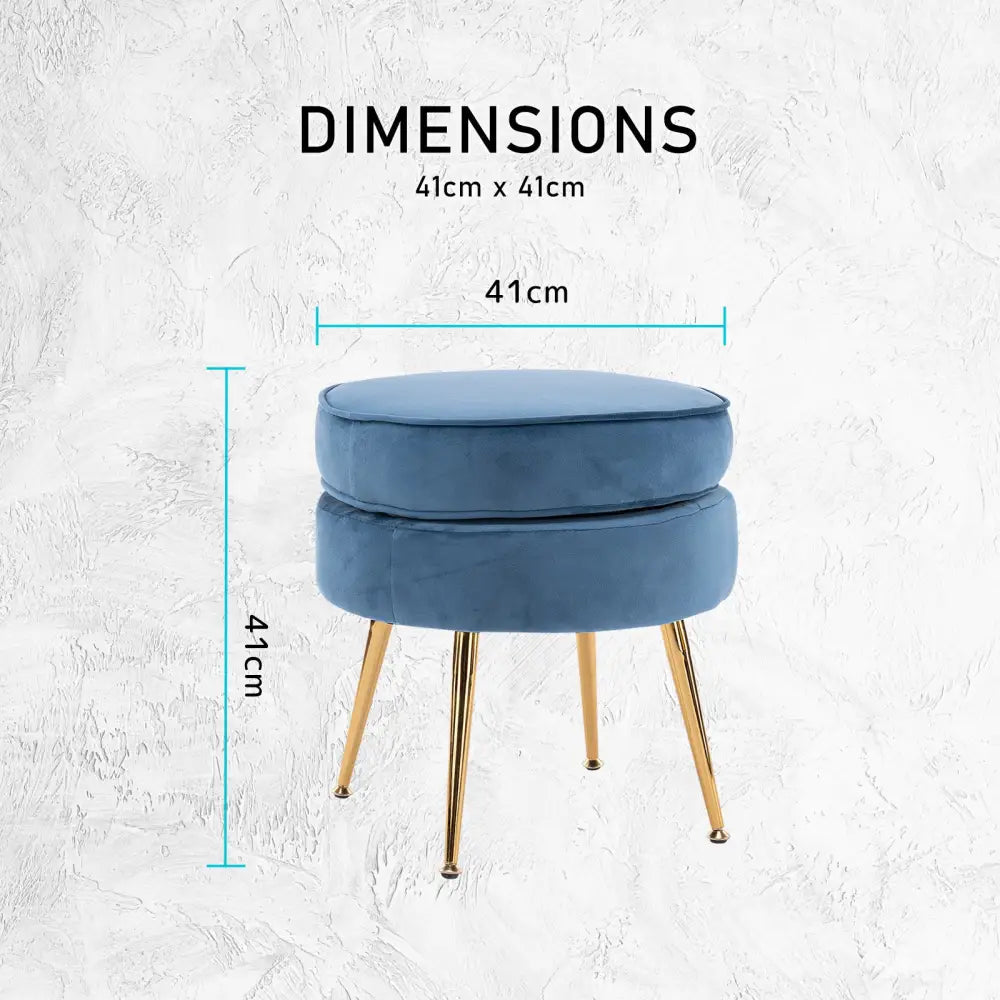 Ottoman Foot Stool Velvet Fabric Metal Leg Round NAVY BLUE - Furniture > Bedroom > Bedside Tables