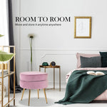 Ottoman Foot Stool Velvet Fabric Metal Leg Round PINK - Furniture > Living Room