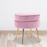 Ottoman Foot Stool Velvet Fabric Metal Leg Round PINK - Furniture > Living Room