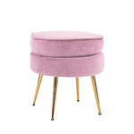 Ottoman Foot Stool Velvet Fabric Metal Leg Round PINK - Furniture > Living Room