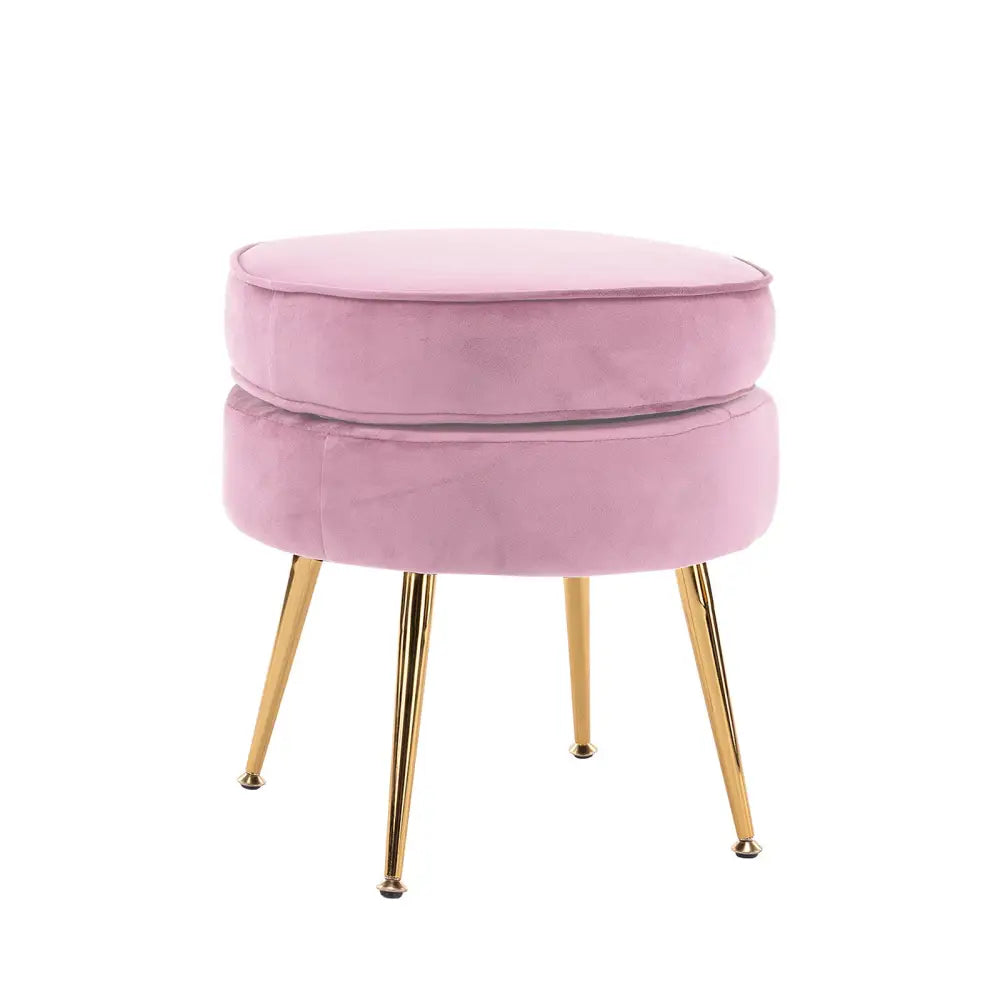 Ottoman Foot Stool Velvet Fabric Metal Leg Round PINK - Furniture > Living Room
