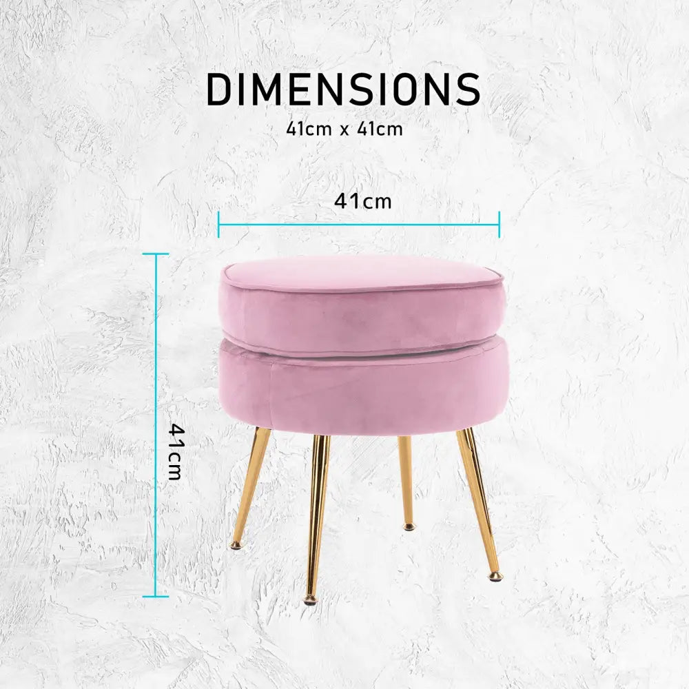 Ottoman Foot Stool Velvet Fabric Metal Leg Round PINK - Furniture > Living Room