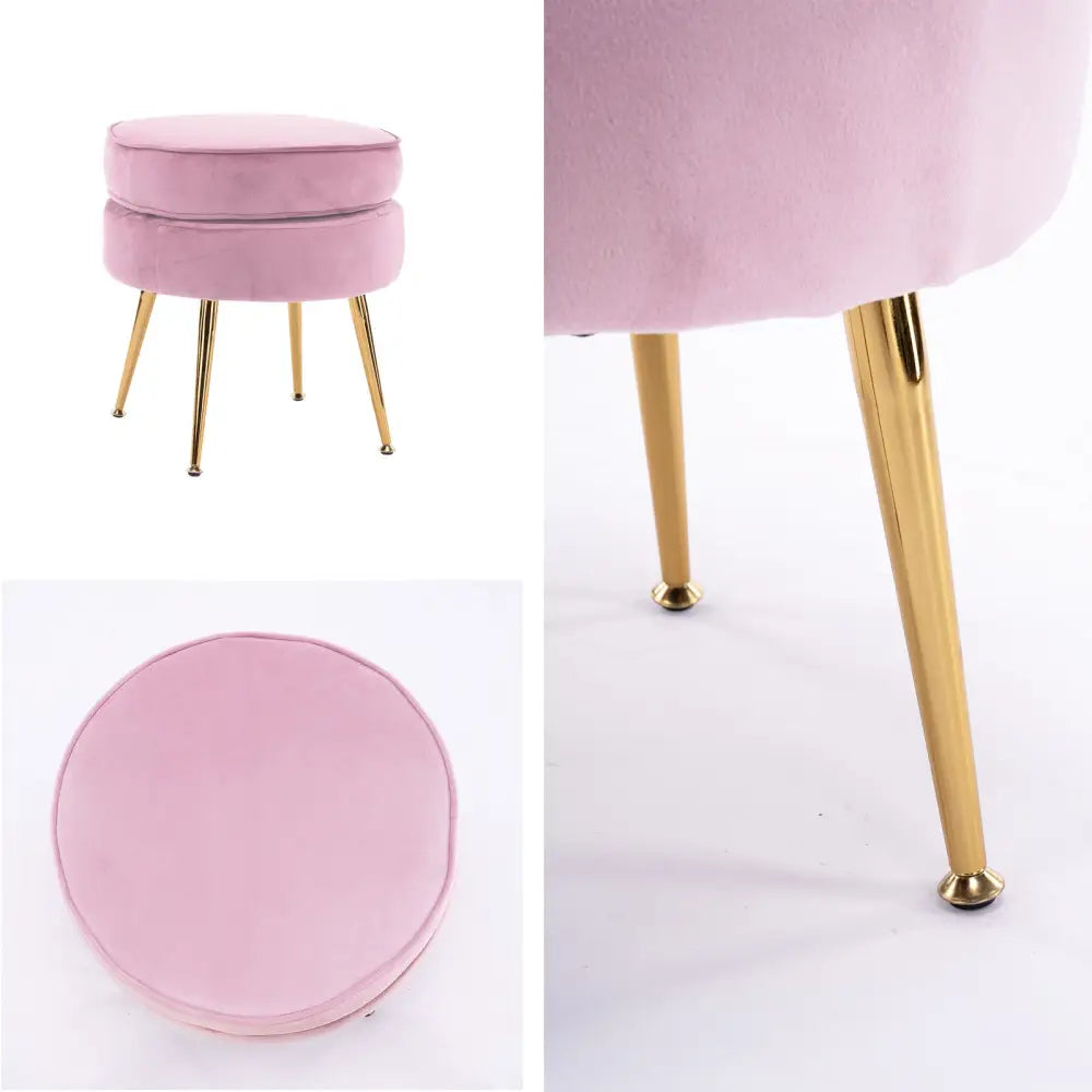 Ottoman Foot Stool Velvet Fabric Metal Leg Round PINK - Furniture > Living Room