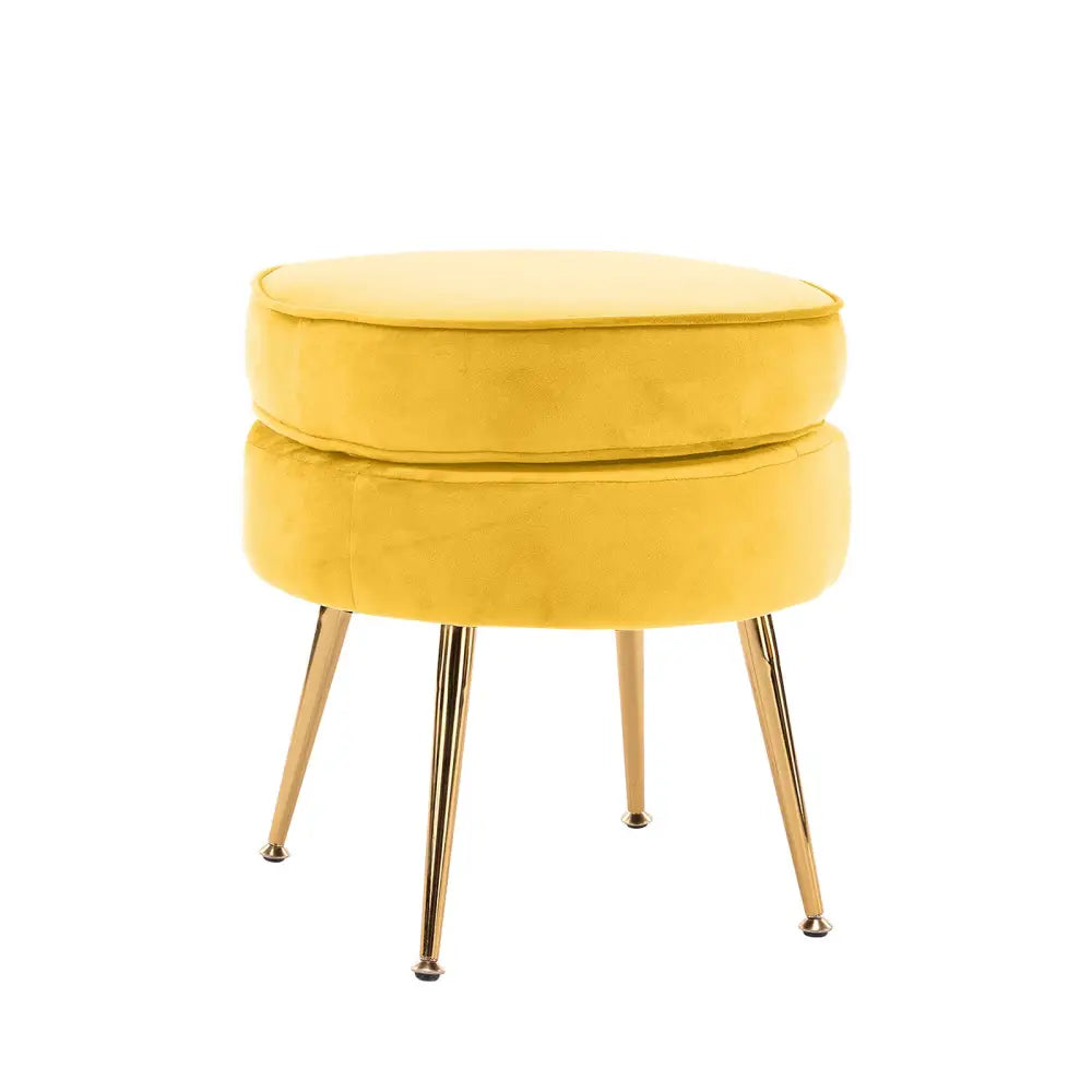 Ottoman Foot Stool Velvet Fabric Metal Leg Round YELLOW - Furniture > Living Room
