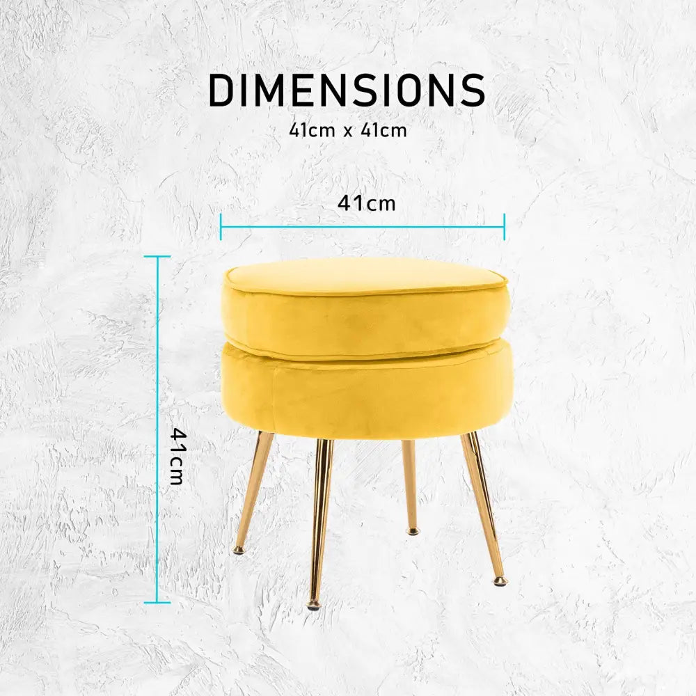 Ottoman Foot Stool Velvet Fabric Metal Leg Round YELLOW - Furniture > Living Room