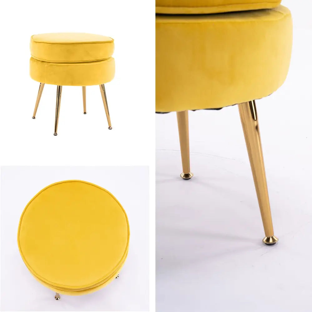 Ottoman Foot Stool Velvet Fabric Metal Leg Round YELLOW - Furniture > Living Room