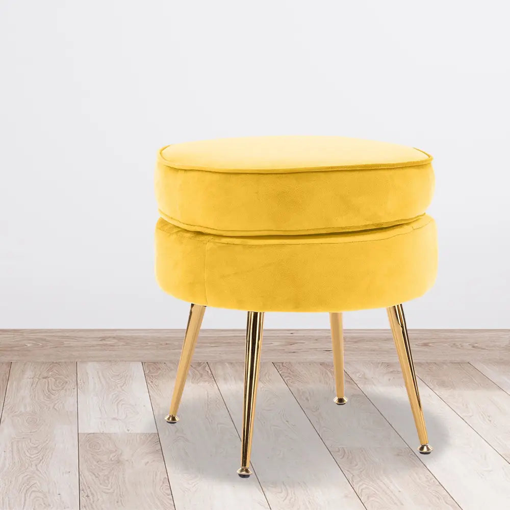 Ottoman Foot Stool Velvet Fabric Metal Leg Round YELLOW - Furniture > Living Room