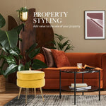 Ottoman Foot Stool Velvet Fabric Metal Leg Round YELLOW - Furniture > Living Room