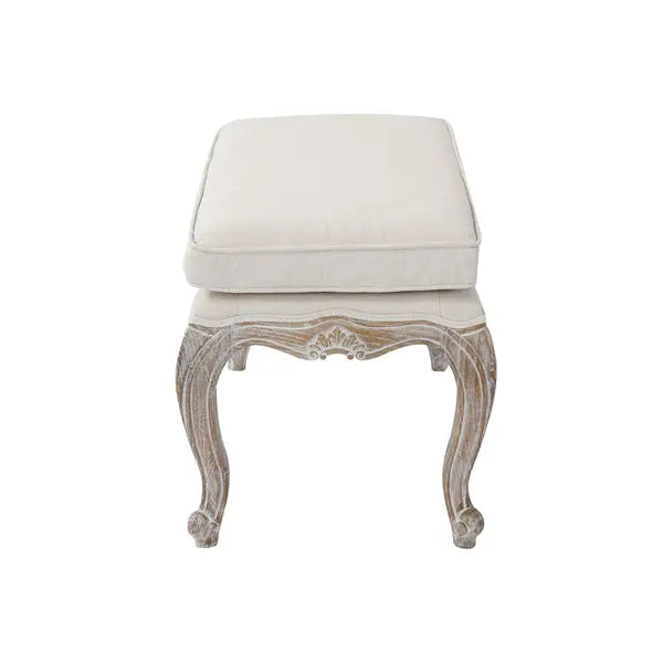 Ottoman Linen Fabric Beige Oak Wood White Washed Finish - Furniture > Living Room