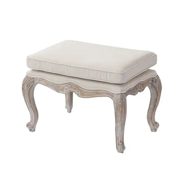 Ottoman Linen Fabric Beige Oak Wood White Washed Finish - Furniture > Living Room