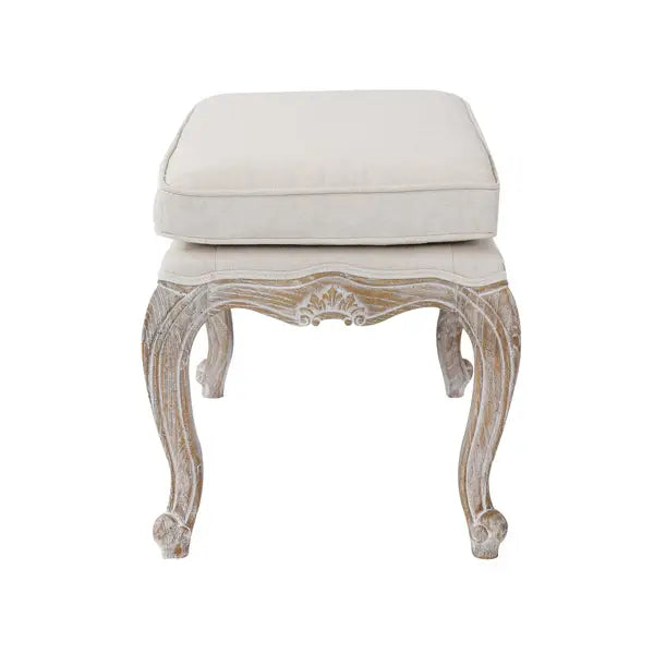 Ottoman Linen Fabric Beige Oak Wood White Washed Finish - Furniture > Living Room