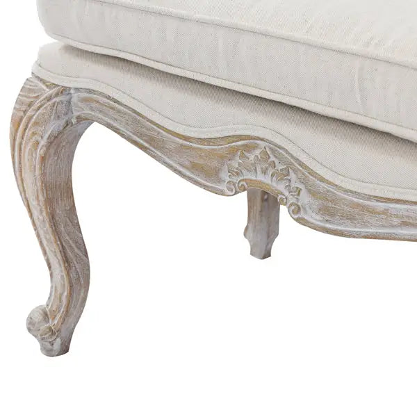 Ottoman Linen Fabric Beige Oak Wood White Washed Finish - Furniture > Living Room
