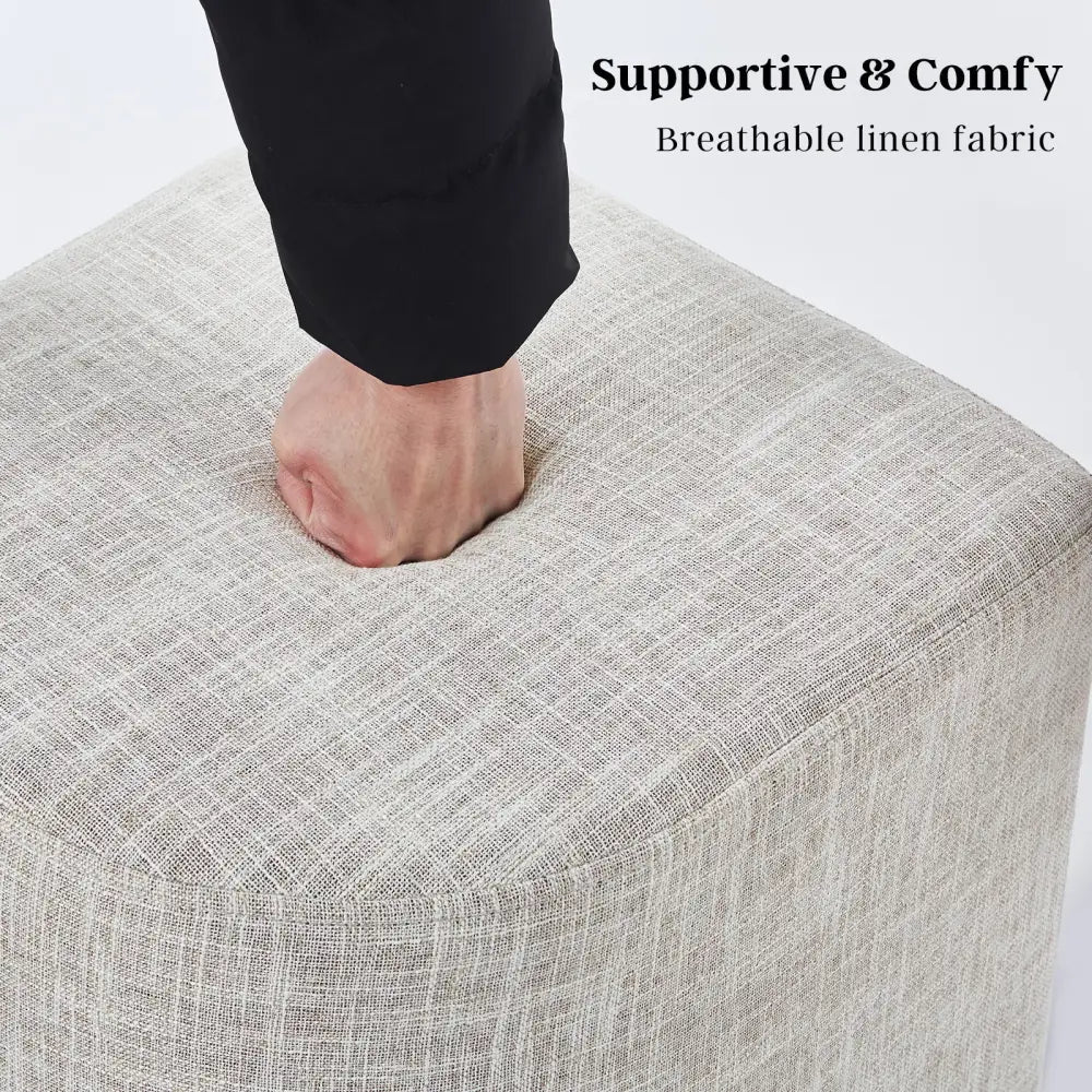 Ottoman Stool Linen Fabric Footstool Foot Rest Pouffe Pouf Seat - Cream Grey - Furniture > Living Room > Ottomans &