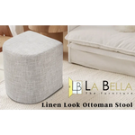 Ottoman Stool Linen Fabric Footstool Foot Rest Pouffe Pouf Seat - Cream Grey - Furniture > Living Room > Ottomans &