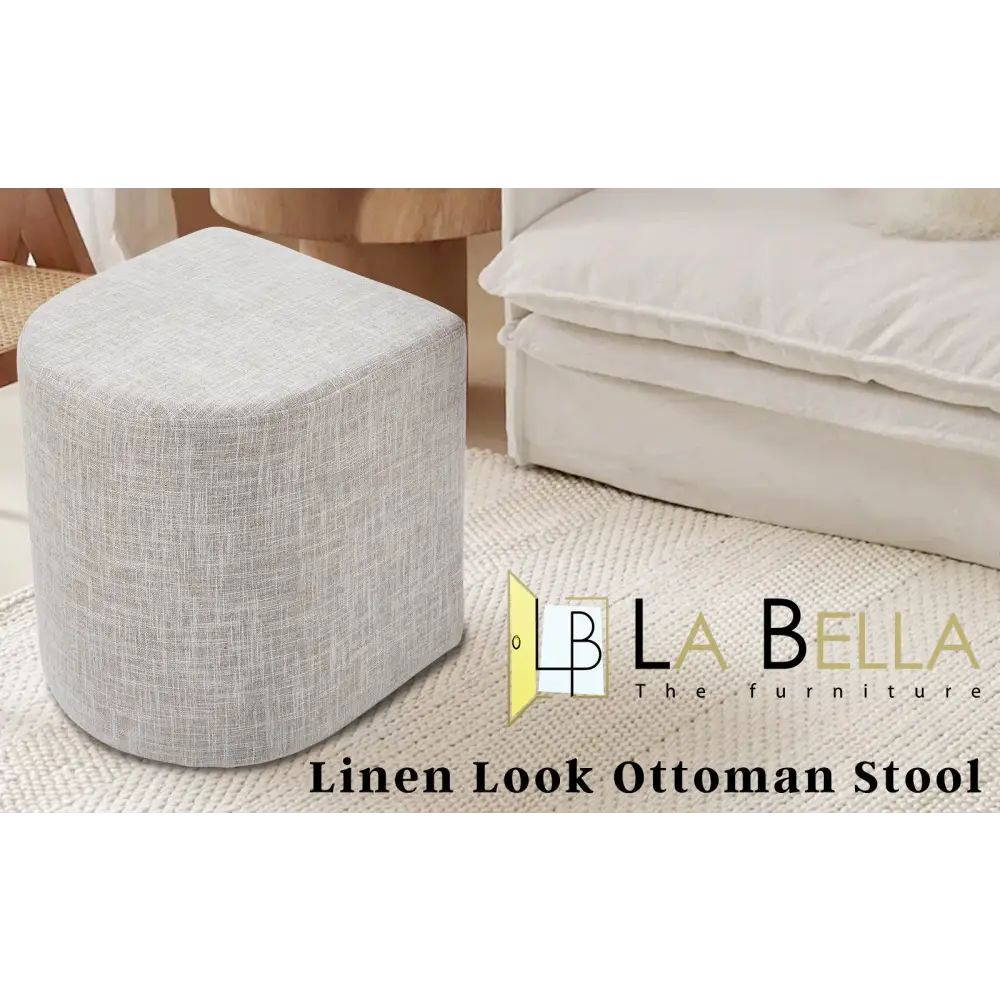 Ottoman Stool Linen Fabric Footstool Foot Rest Pouffe Pouf Seat - Cream Grey - Furniture > Living Room > Ottomans &