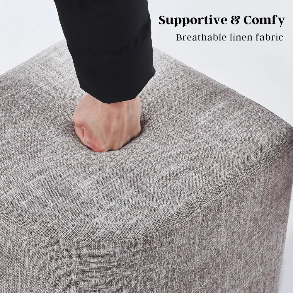 Ottoman Stool Linen Fabric Footstool Foot Rest Pouffe Pouf Seat - Dark Grey - Furniture > Living Room > Ottomans &