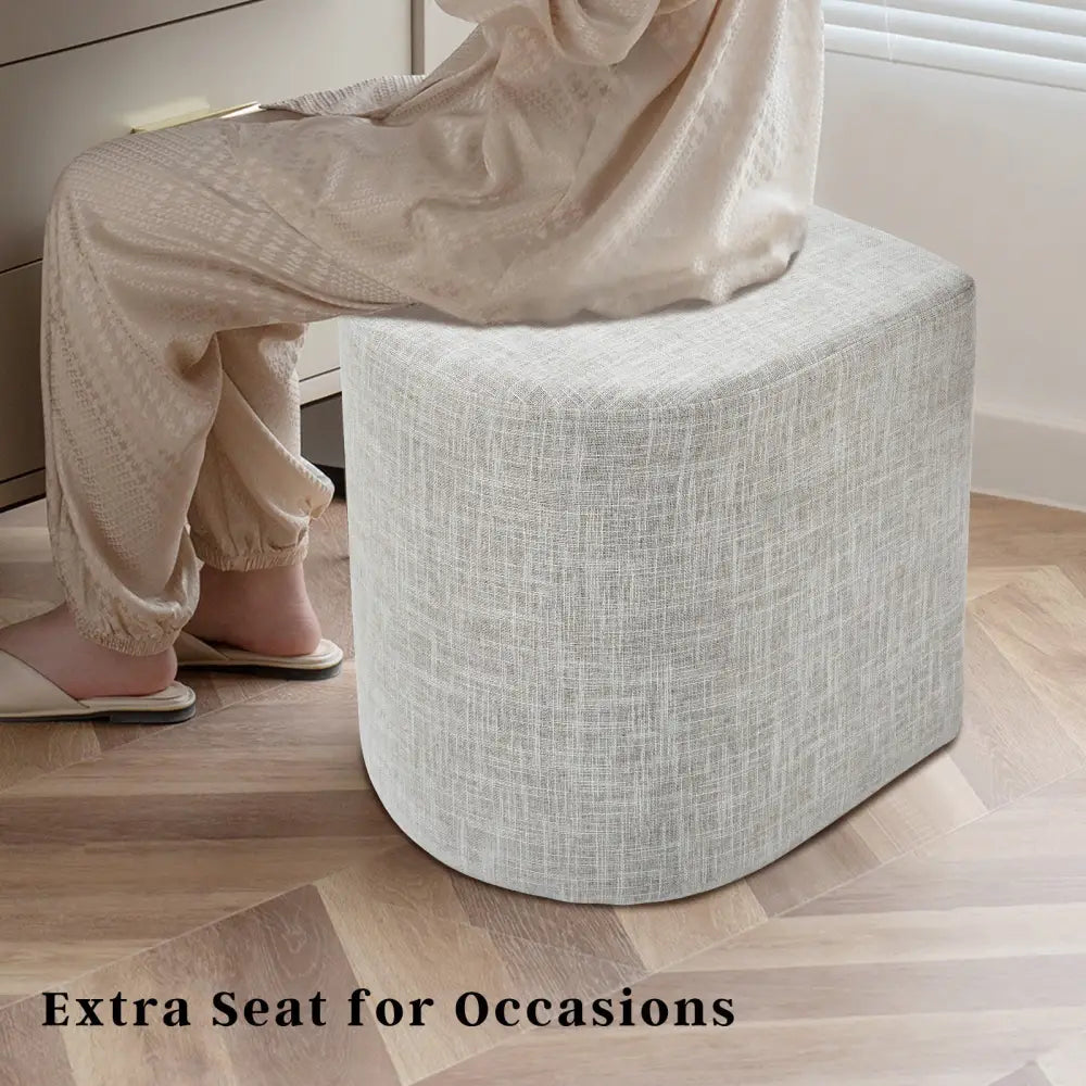 Ottoman Stool Linen Fabric Footstool Foot Rest Pouffe Pouf Seat - Cream Grey - Furniture > Living Room > Ottomans &