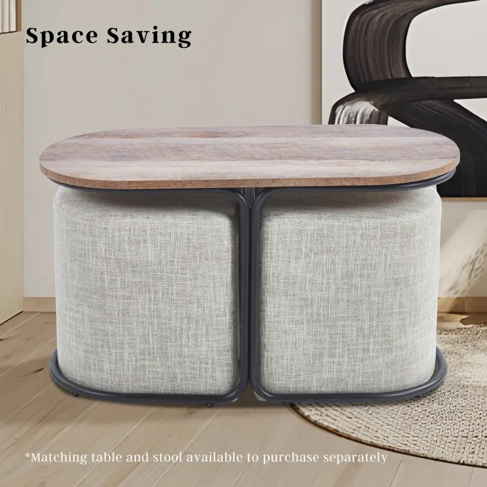 Ottoman Stool Linen Fabric Footstool Foot Rest Pouffe Pouf Seat - Cream Grey - Furniture > Living Room > Ottomans &