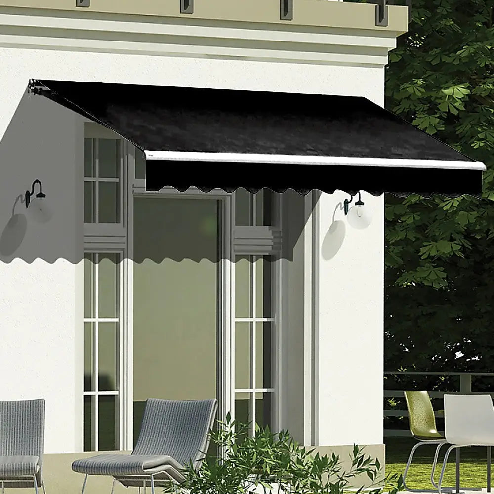 Outdoor Folding Arm Awning Retractable Sunshade Canopy Black 3.0m x 2.5m - Home & Garden > Shading