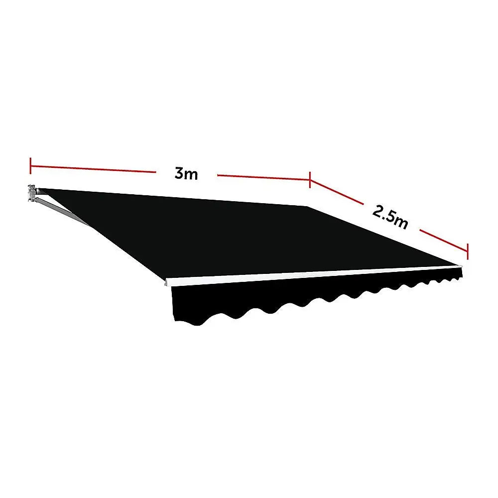 Outdoor Folding Arm Awning Retractable Sunshade Canopy Black 3.0m x 2.5m - Home & Garden > Shading