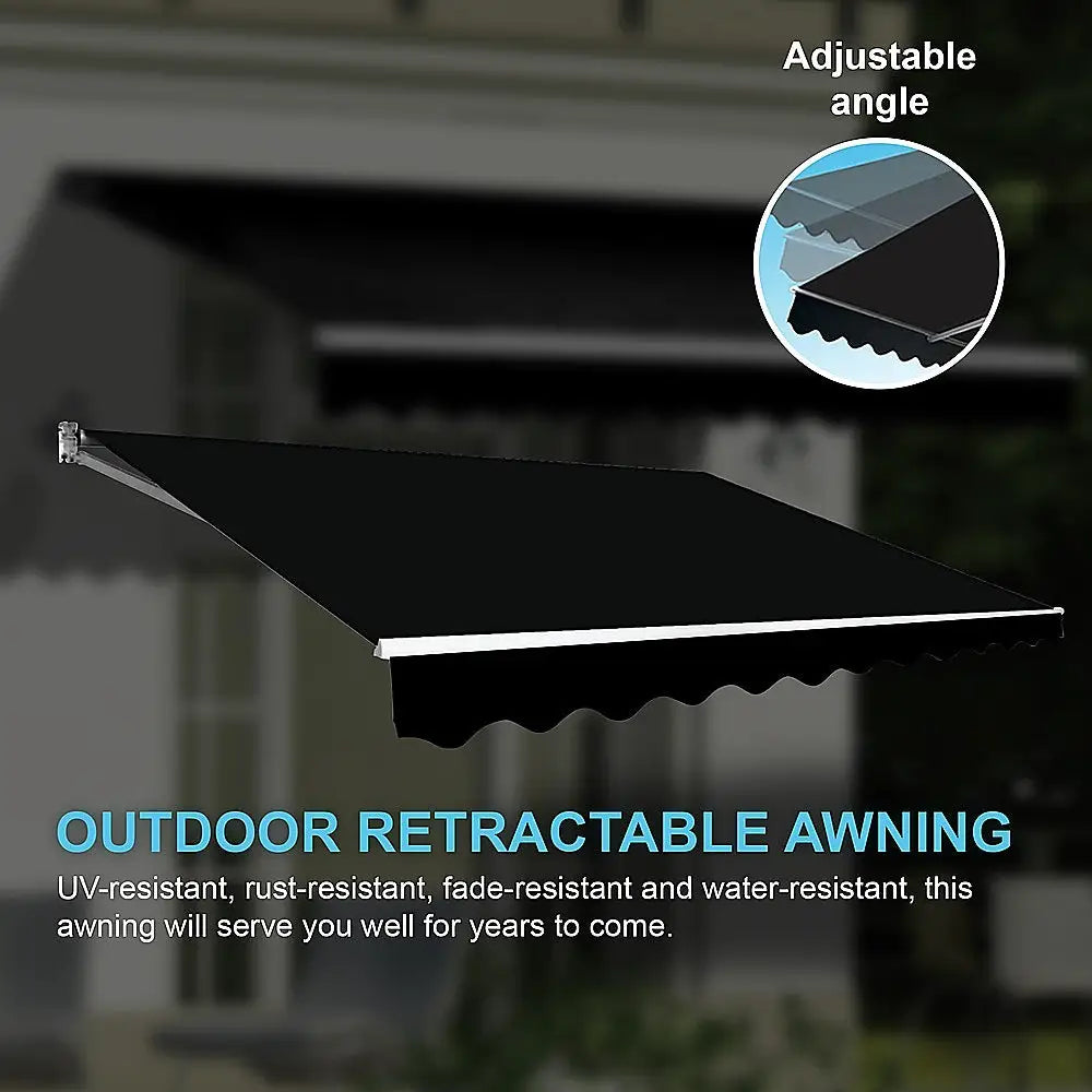 Outdoor Folding Arm Awning Retractable Sunshade Canopy Black 3.0m x 2.5m - Home & Garden > Shading