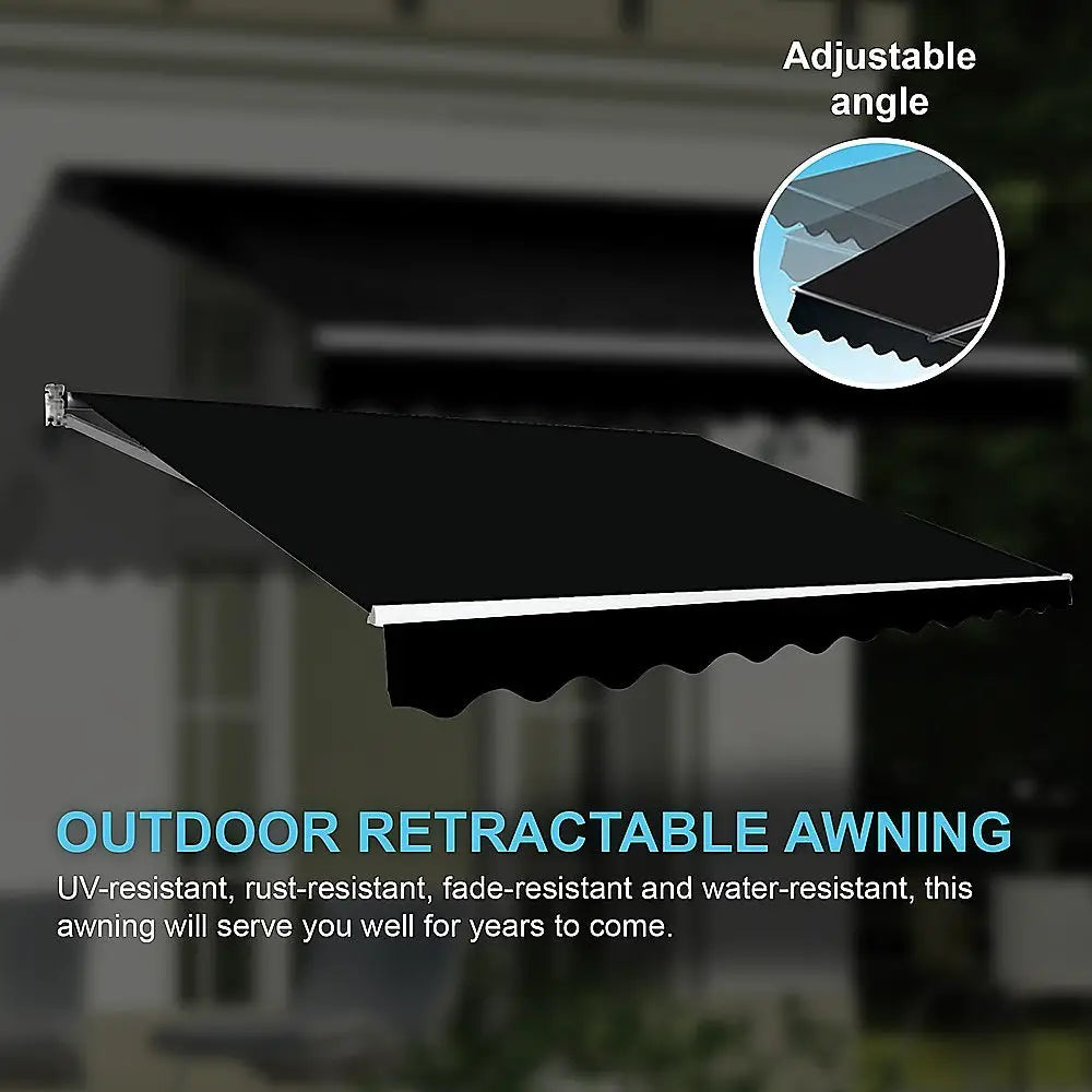 Outdoor Folding Arm Awning Retractable Sunshade Canopy Black 4.0m x 2.5m - Home & Garden > Shading