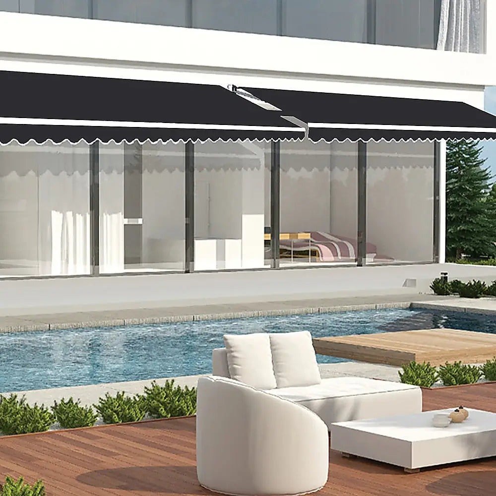Outdoor Folding Arm Awning Retractable Sunshade Canopy Black 4.0m x 2.5m - Home & Garden > Shading