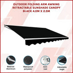 Outdoor Folding Arm Awning Retractable Sunshade Canopy Black 4.0m x 2.5m - Home & Garden > Shading