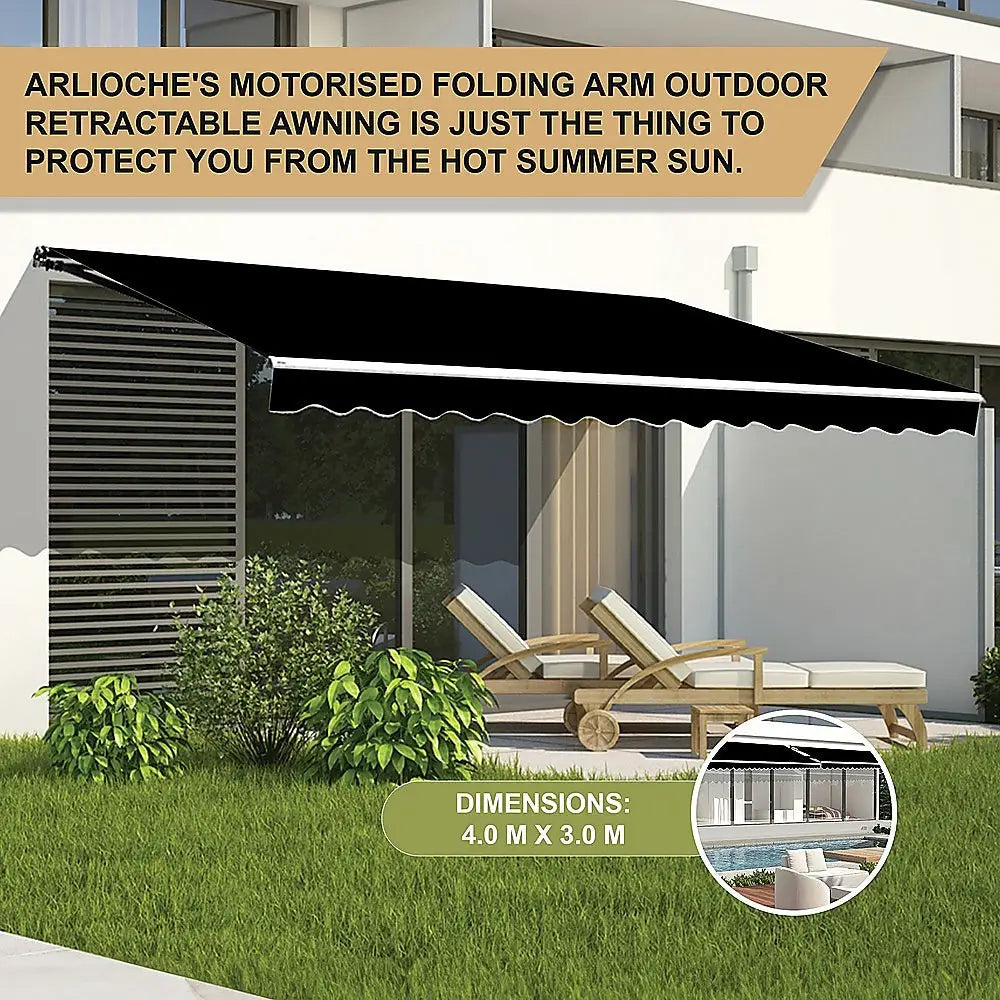 Outdoor Folding Arm Awning Retractable Sunshade Canopy Black 4.0m x 3.0m - Home & Garden > Shading