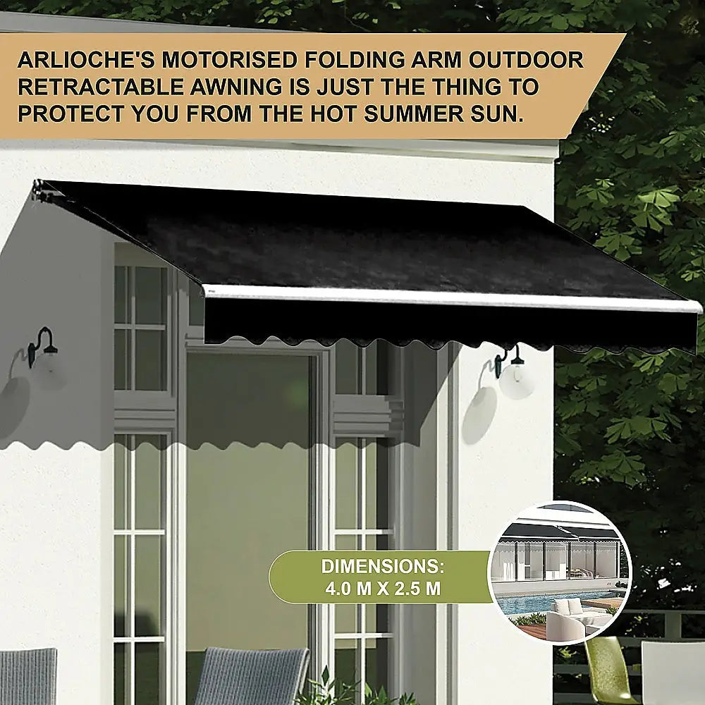 Outdoor Folding Arm Awning Retractable Sunshade Canopy Black 4.0m x 2.5m - Home & Garden > Shading