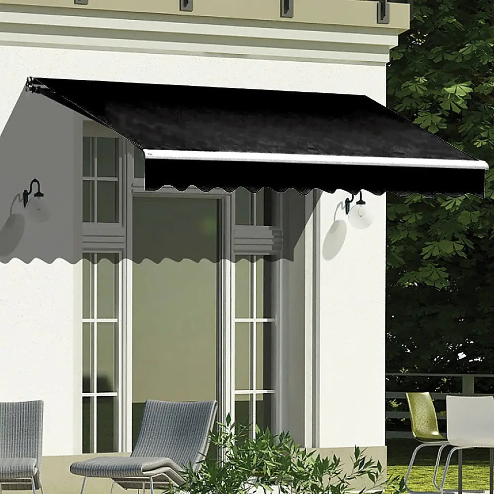 Outdoor Folding Arm Awning Retractable Sunshade Canopy Black 4.0m x 2.5m - Home & Garden > Shading
