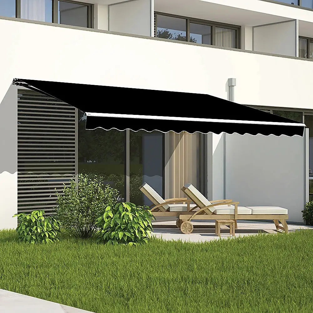 Outdoor Folding Arm Awning Retractable Sunshade Canopy Black 5.0m x 3.0m - Home & Garden > Shading