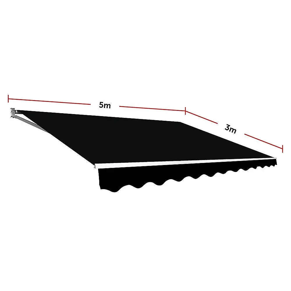 Outdoor Folding Arm Awning Retractable Sunshade Canopy Black 5.0m x 3.0m - Home & Garden > Shading