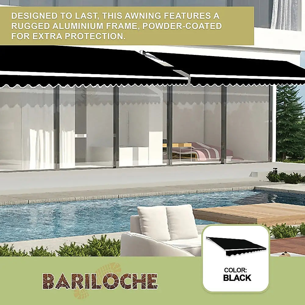 Outdoor Folding Arm Awning Retractable Sunshade Canopy Black 5.0m x 3.0m - Home & Garden > Shading