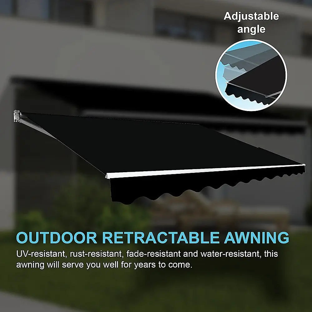 Outdoor Folding Arm Awning Retractable Sunshade Canopy Black 5.0m x 2.5m - Home & Garden > Shading