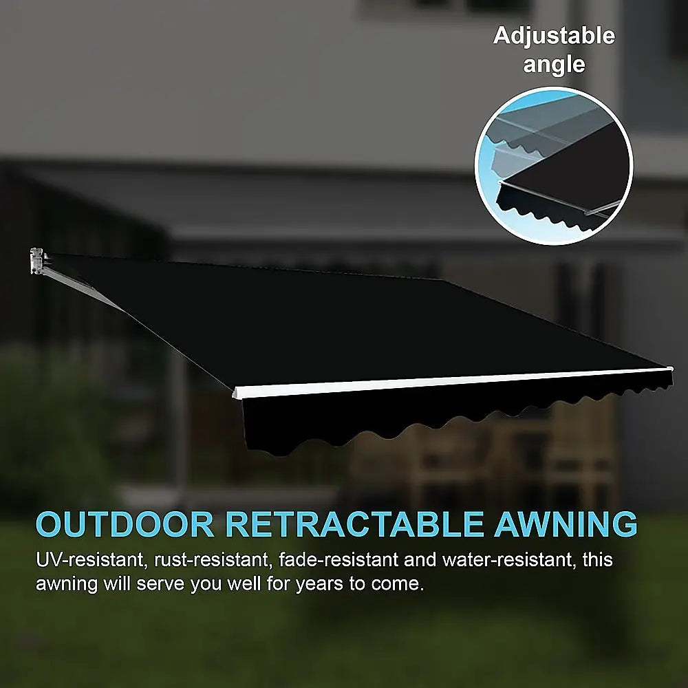 Outdoor Folding Arm Awning Retractable Sunshade Canopy Black 5.0m x 3.0m - Home & Garden > Shading