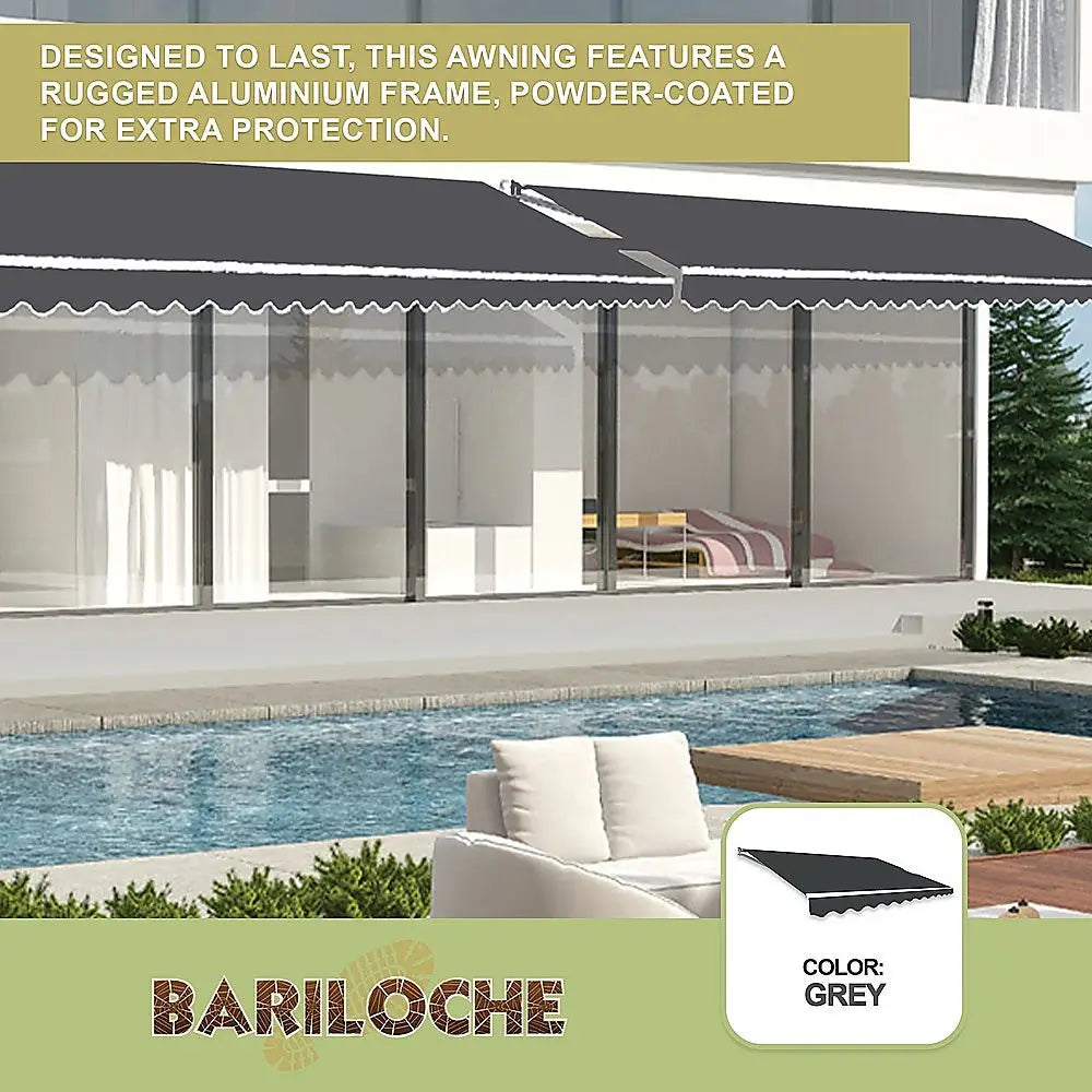 Outdoor Folding Arm Awning Retractable Sunshade Canopy Grey 5.0m x 3.0m - Home & Garden > Shading