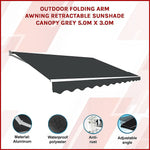 Outdoor Folding Arm Awning Retractable Sunshade Canopy Grey 5.0m x 3.0m - Home & Garden > Shading
