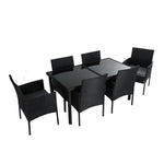 Outdoor Minimalist Black Wicker 6-Seater Dining Set - Furniture > Outdoor