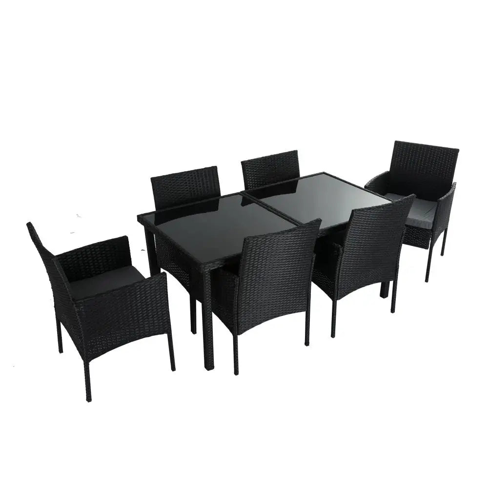 Outdoor Minimalist Black Wicker 6-Seater Dining Set - Furniture > Outdoor
