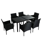 Outdoor Minimalist Black Wicker 6-Seater Dining Set - Furniture > Outdoor