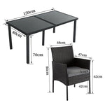 Outdoor Minimalist Black Wicker 6-Seater Dining Set - Furniture > Outdoor
