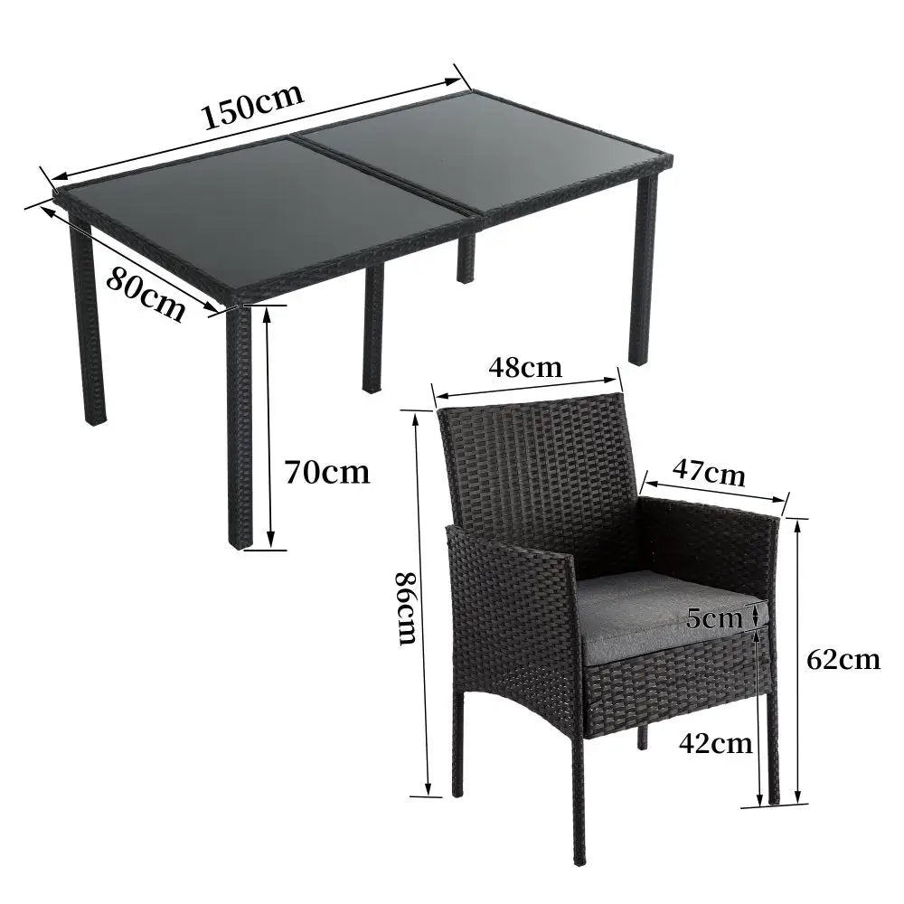 Outdoor Minimalist Black Wicker 6-Seater Dining Set - Furniture > Outdoor