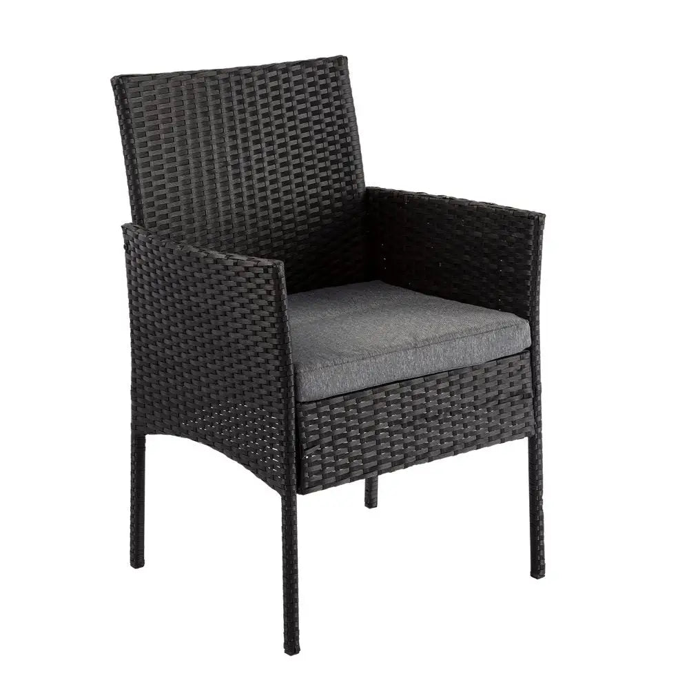 Outdoor Minimalist Black Wicker 6-Seater Dining Set - Furniture > Outdoor