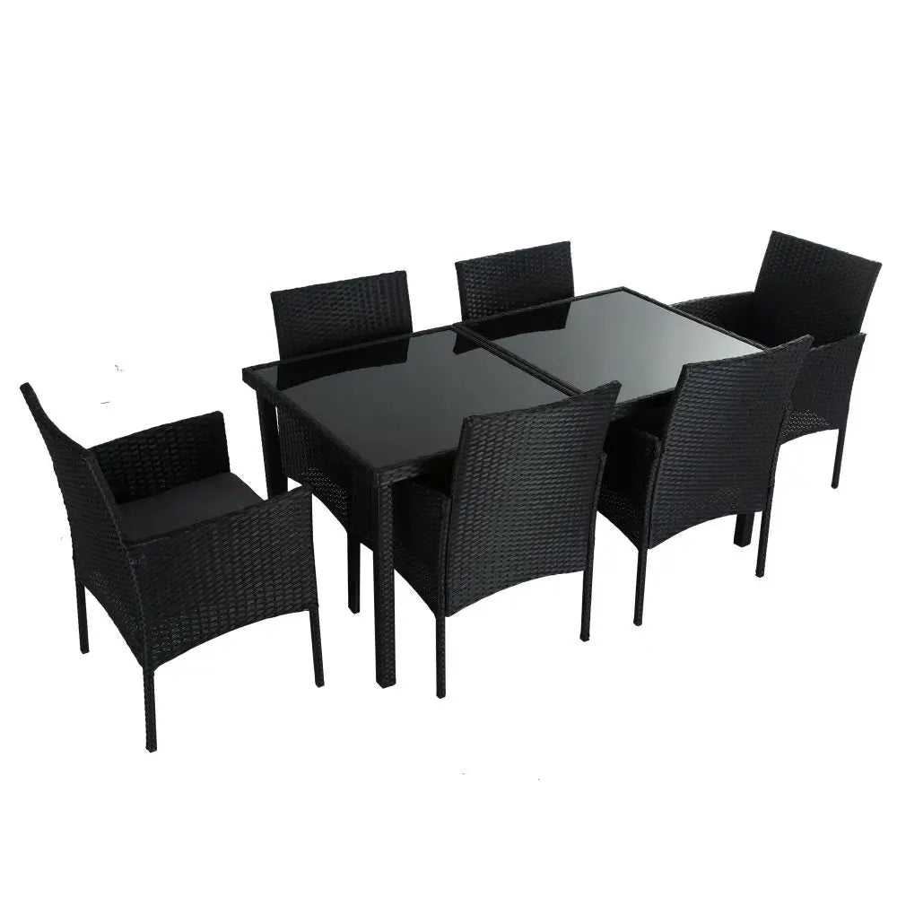 Outdoor Minimalist Black Wicker 6-Seater Dining Set - Furniture > Outdoor