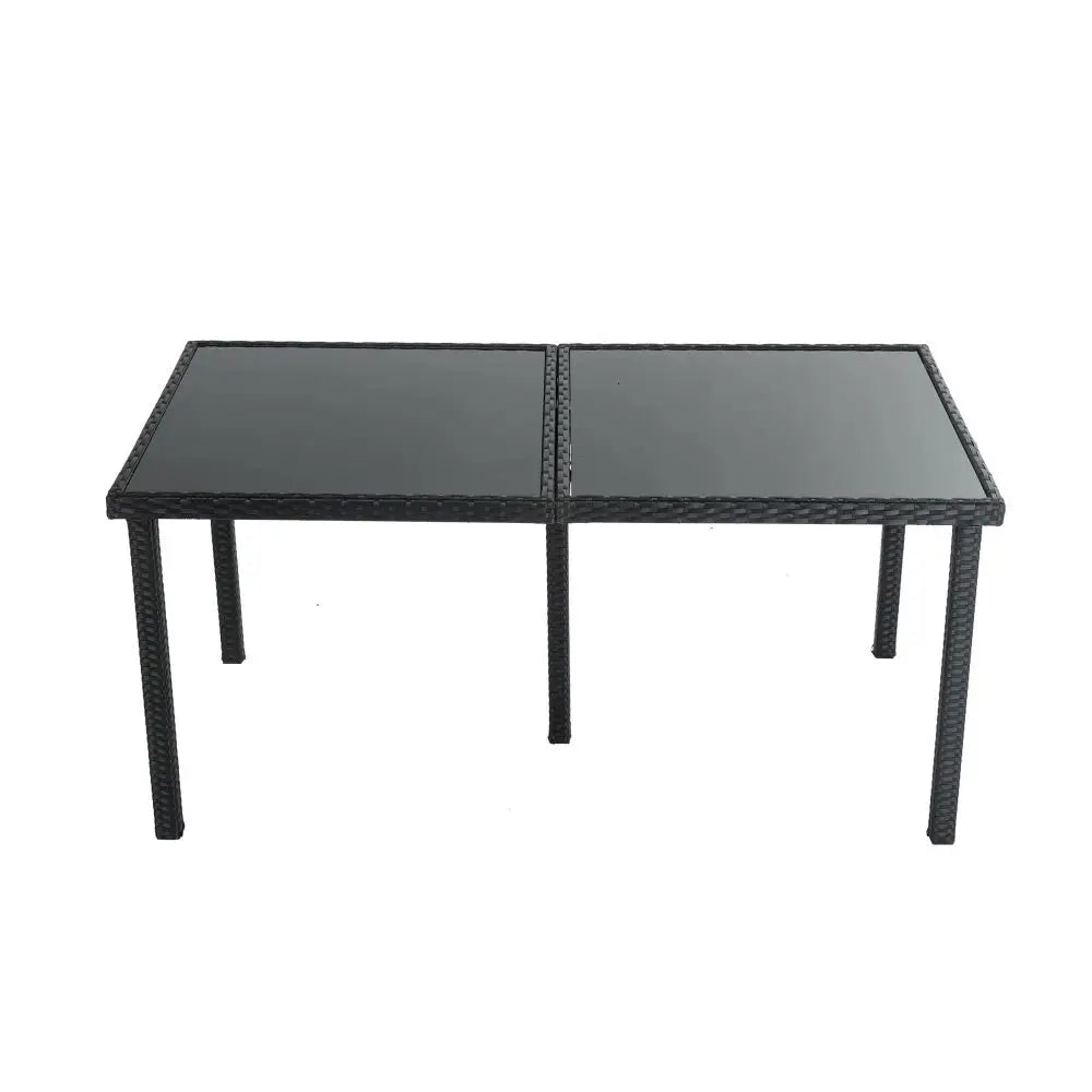 Outdoor Minimalist Black Wicker 6-Seater Dining Set - Furniture > Outdoor
